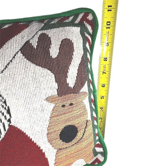 Vintage Christmas Tapestry Pillow Santa Claus Reindeer Antlers Hat 12" square - Picture 6 of 7
